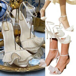 🆕 LOEFFLER RANDALL 🧿 NWOT Estella Pearl Ruffle Heeled Sandal, Sz 8